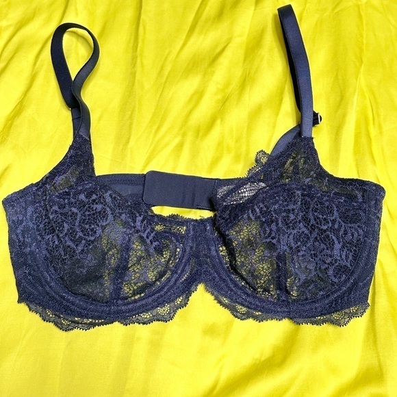 BRA LIBERT’E 32DD 32E NAVY BLUE LACE UNDERWIRE SEMI SHEER 3448 PS - Picture 3 of 8